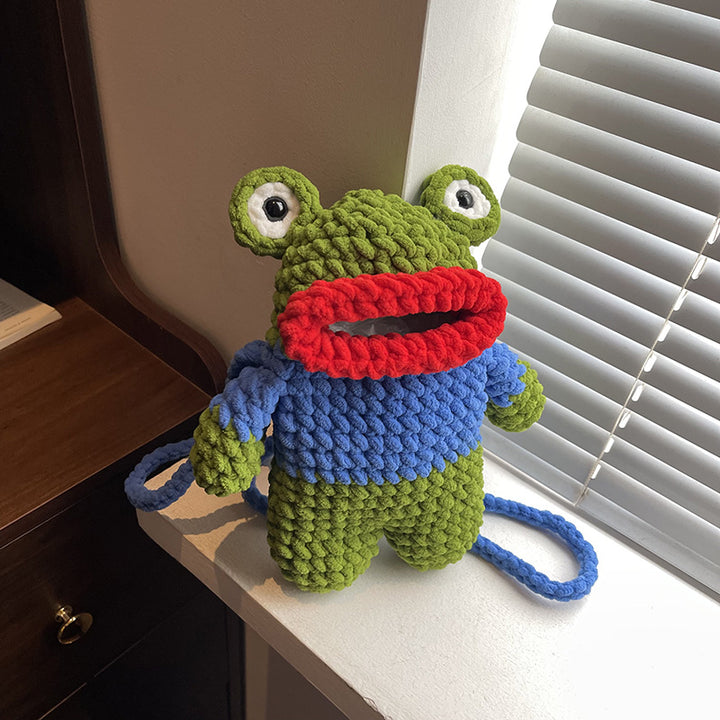 Fun Crocheted Frog-Themed Mini Backpack