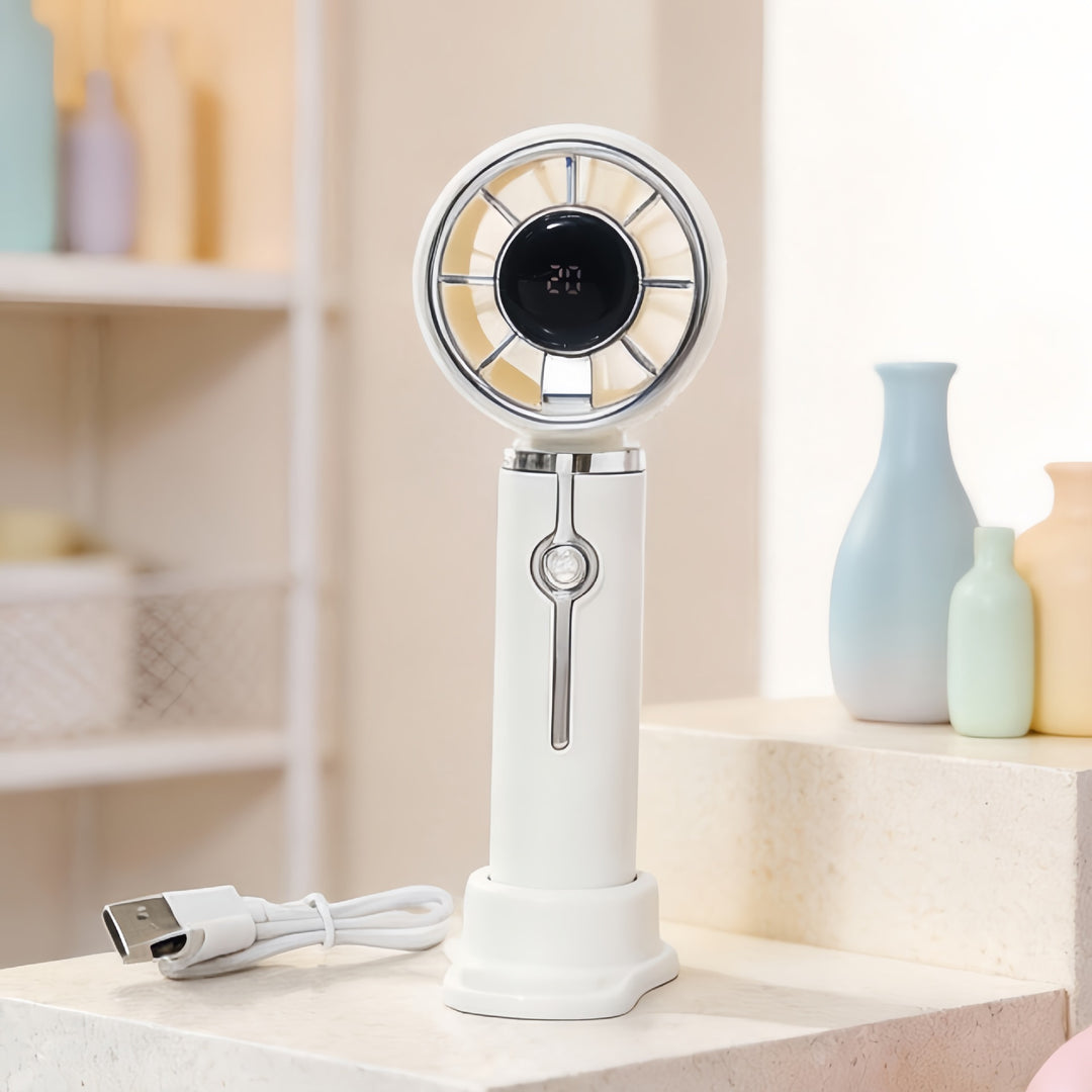 Women's Portable Hand Fan with LCD Temperature Display and USB Charging Function Stornfield