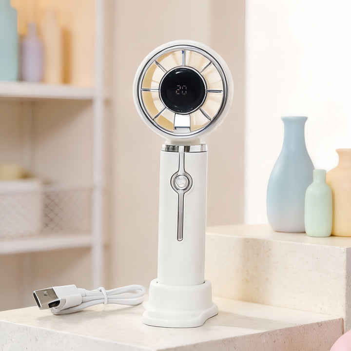 Women's Portable Hand Fan with LCD Temperature Display and USB Charging Function Stornfield