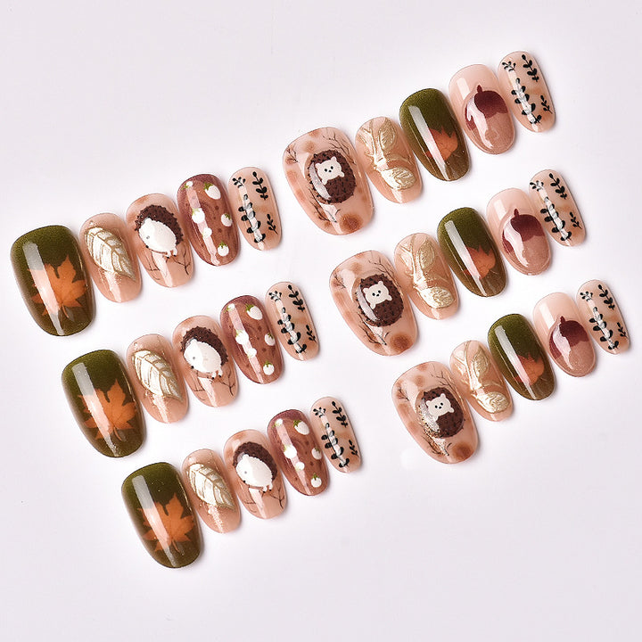 Artistic Autumn Themed Press-On Nail Art Set Stornfield