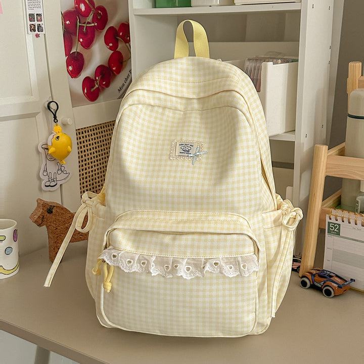 Casual Vintaged Gingham Print Backpack Stornfield