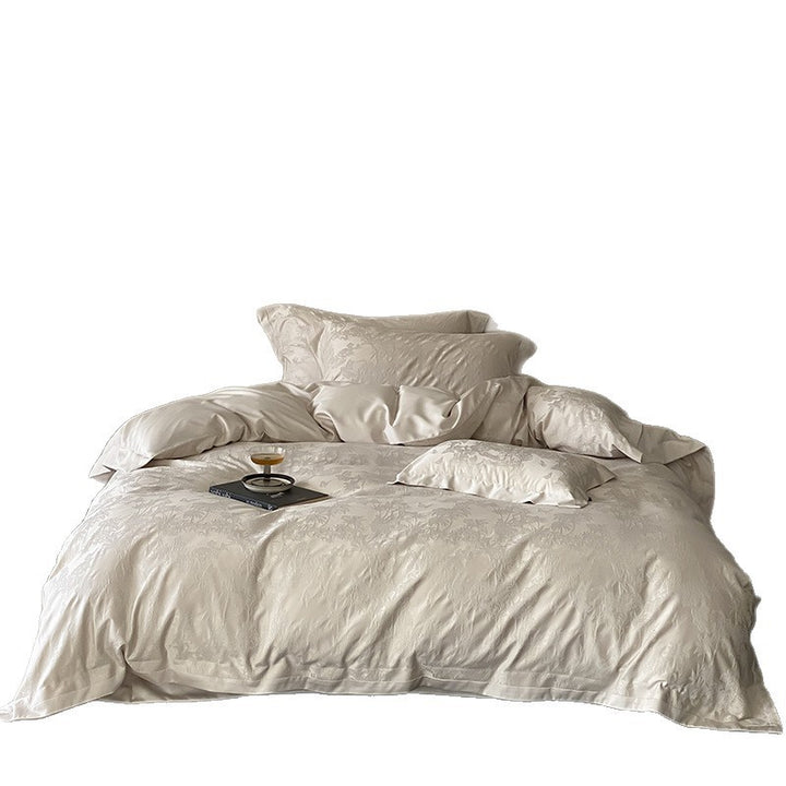 Jacquard Sateen Duvet Cover Set with Subtle Botanical Damask & Deep-Pocket Shams