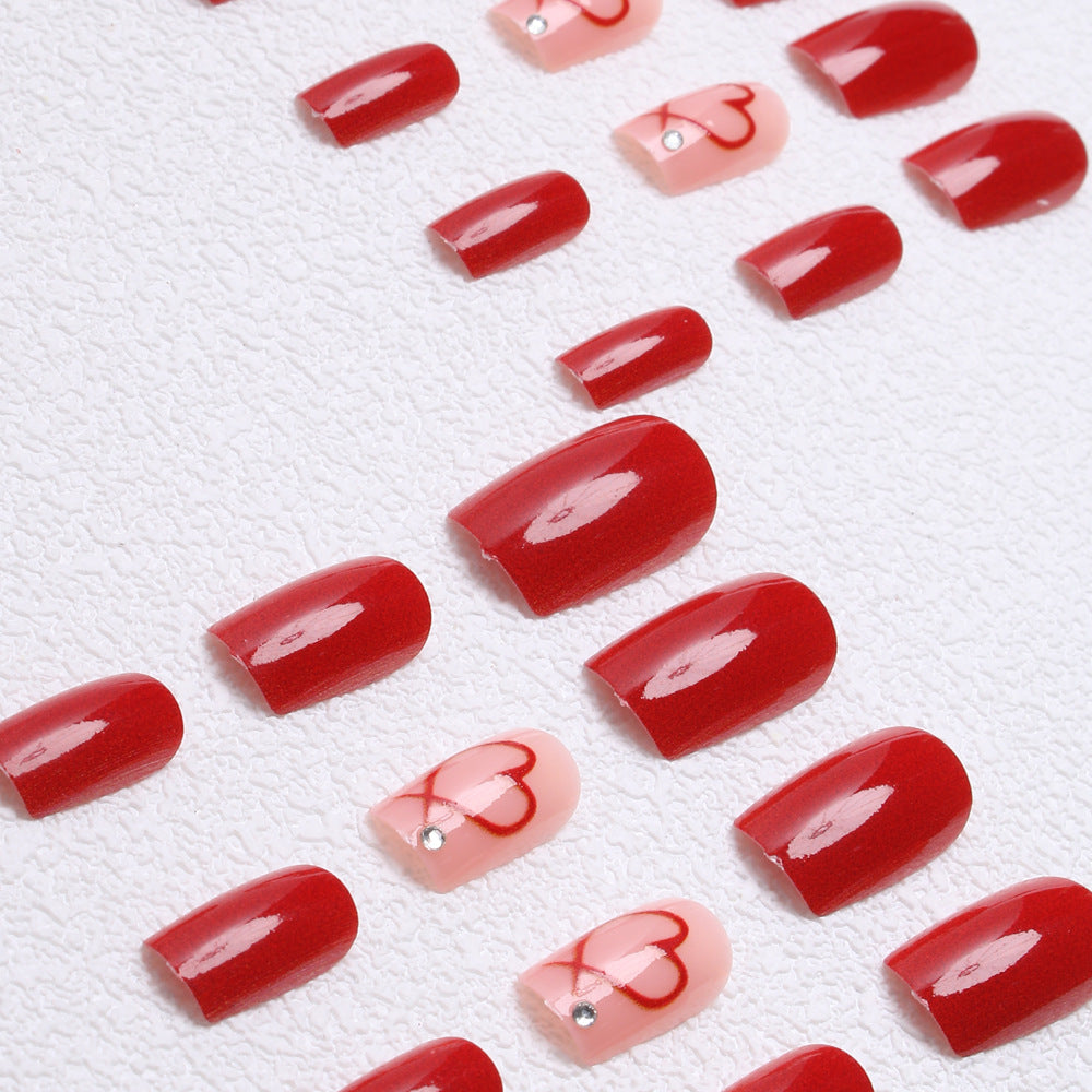 Romantic Heart-Embellished Press-On Nails Stornfield