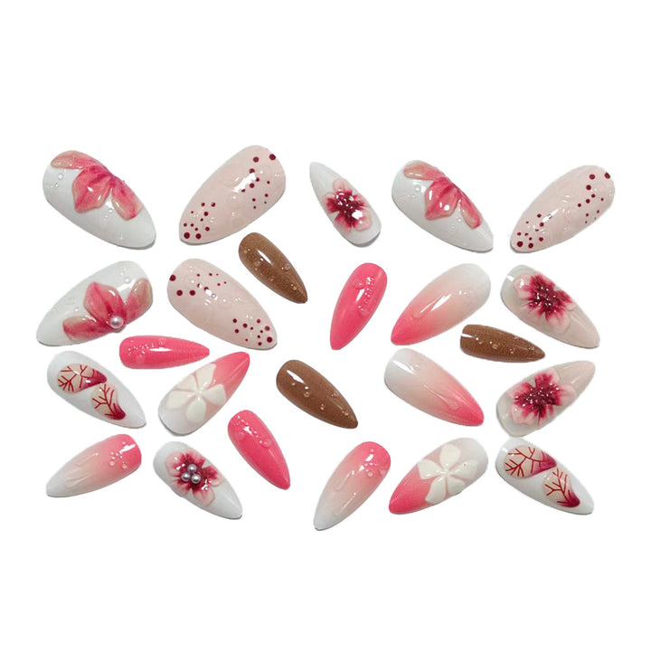 Artificial nails with floral 3D design and glitter effects Stornfield