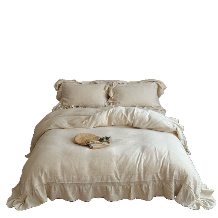 Bedding set in country style with ruffle details and fine embroidery