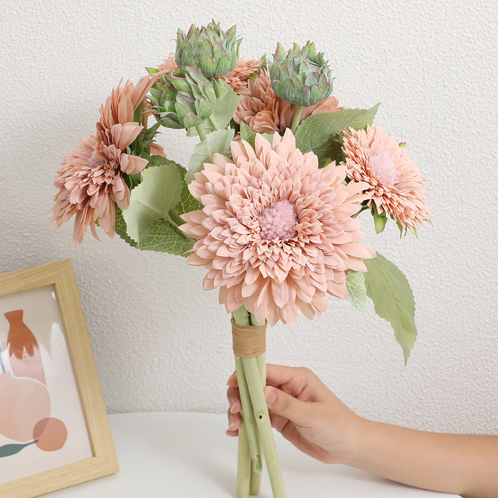 Artificial bouquet with detail-loving flowers and leaves