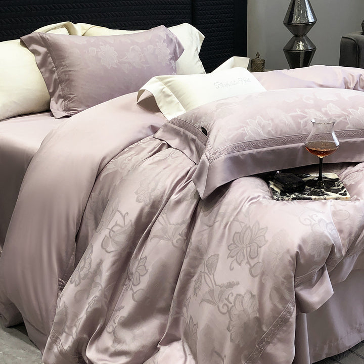 Luxury Textured-Border Egyptian Cotton Duvet Cover Set with Decorative Shams