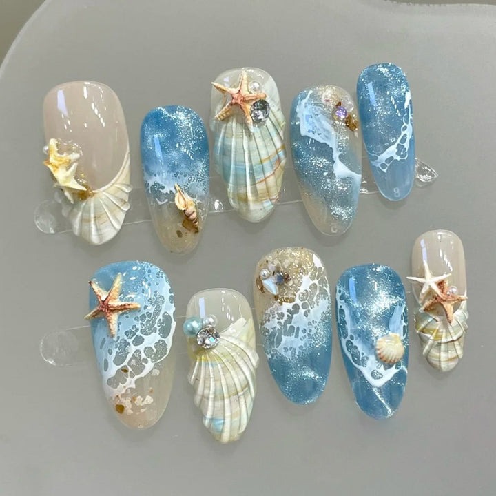 Coastal-Themed Press-On Nail Art Set