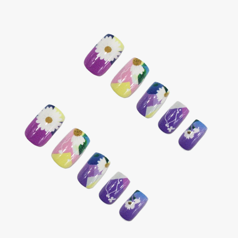 Artificial nail set with colorful floral designs Stornfield