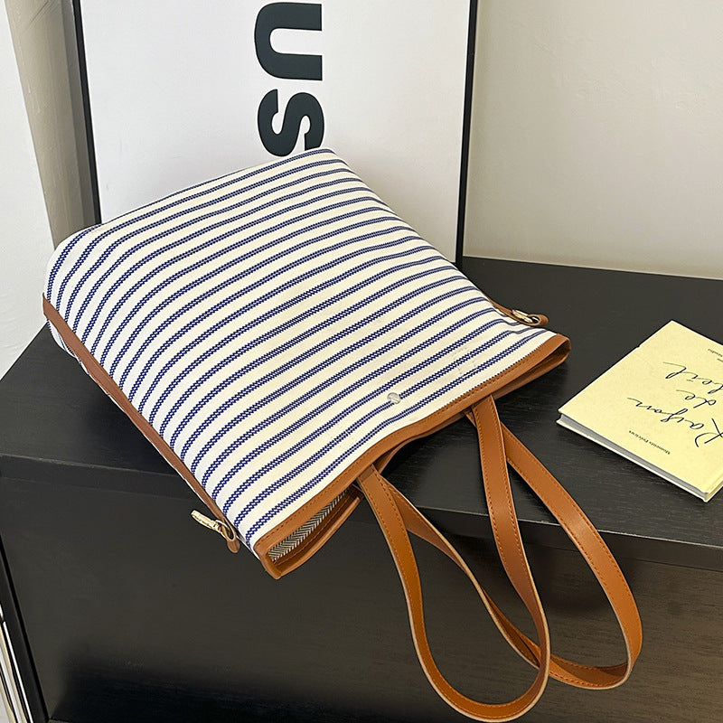 WoStriped Canvas Beach Tote Bag Stornfield