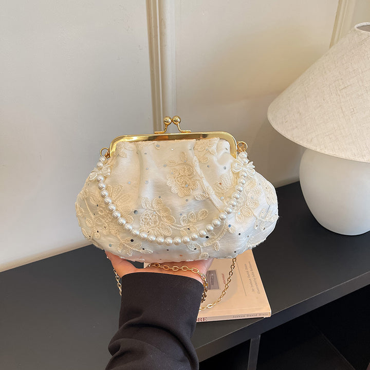 Embroidered Clutch Handbag with Pearl Accents