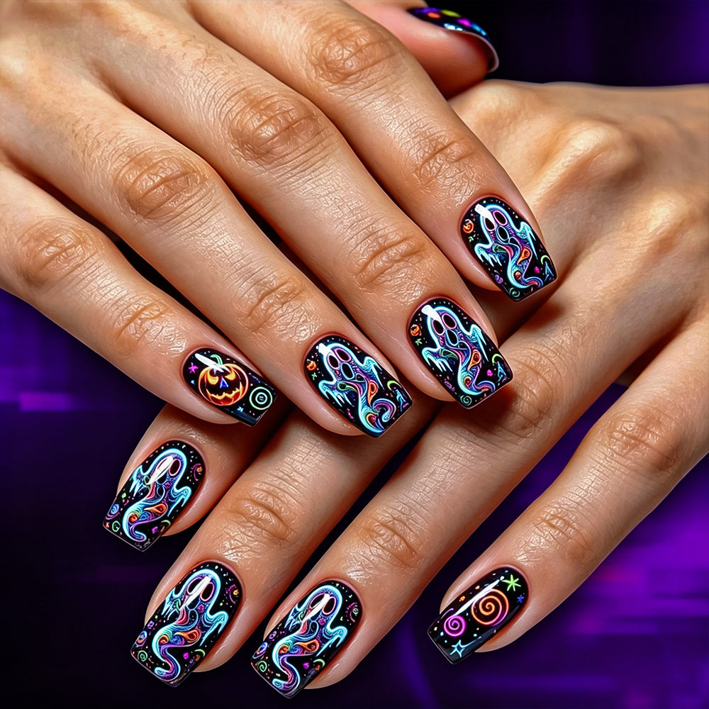 Artistic Halloween-Themed Press-On Nail Design Stornfield