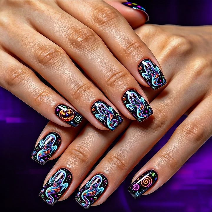 Artistic Halloween-Themed Press-On Nail Design Stornfield