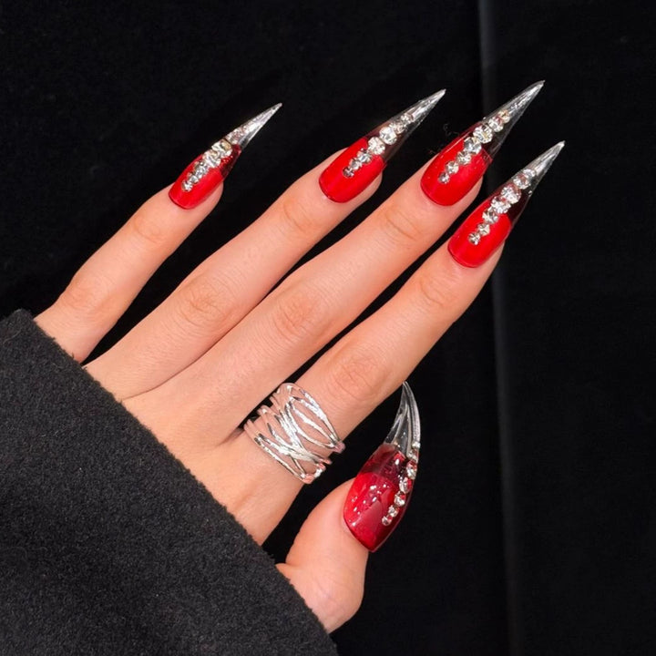 Glamorous Stiletto Press-On Nails with Crystal Accents