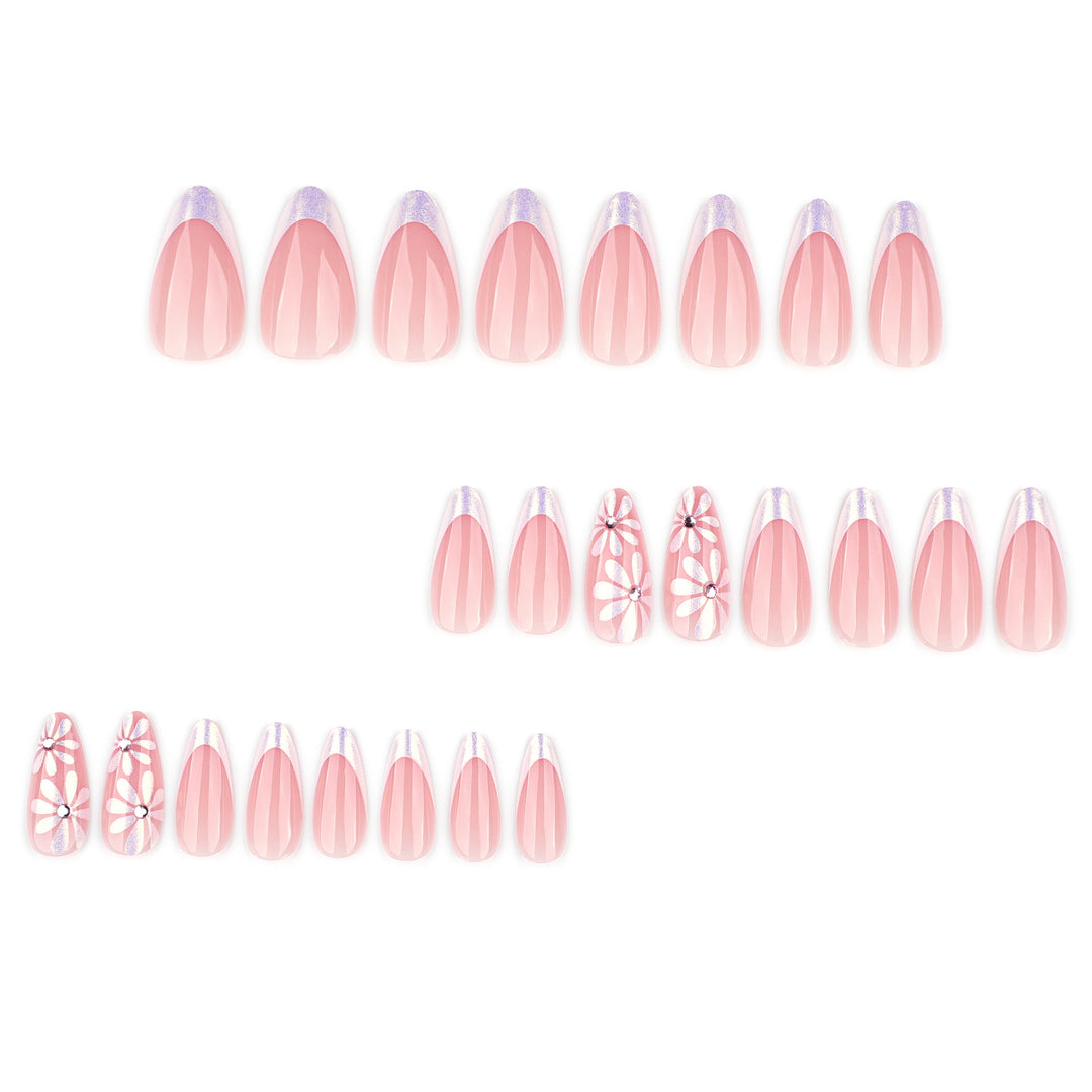 Elegant artificial nails with floral design and glitter embellishments Stornfield