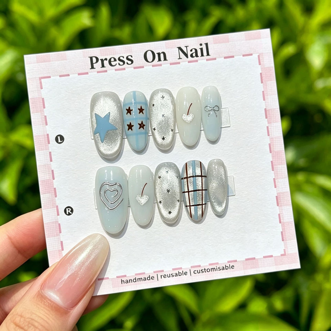 Decorative Press-On Nail Set with Gem Accents  1791774365