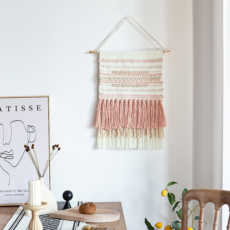 Woven Boho wall tapestry with macrame fringes and handcrafted textured relief Stornfield