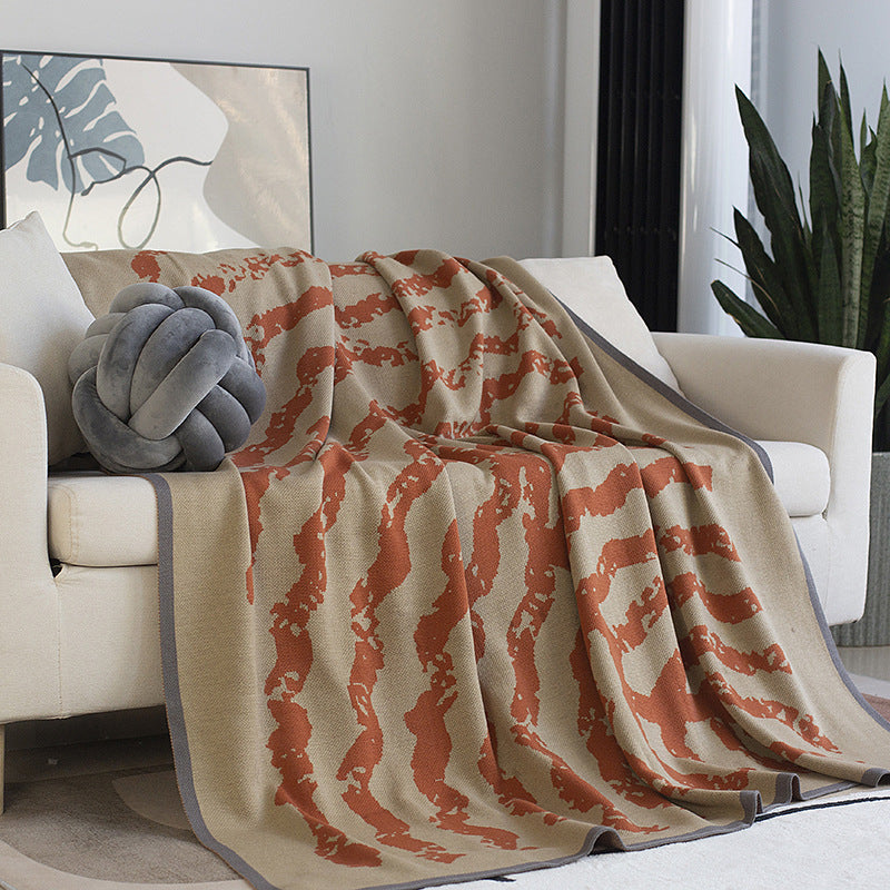 Breathable Cotton-Blend Jacquard Throw Blanket with Contrasting Edge