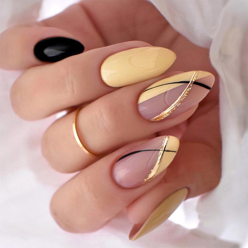 Acrylic Nail Set with Creative Gradient and Elegant Lines Stornfield