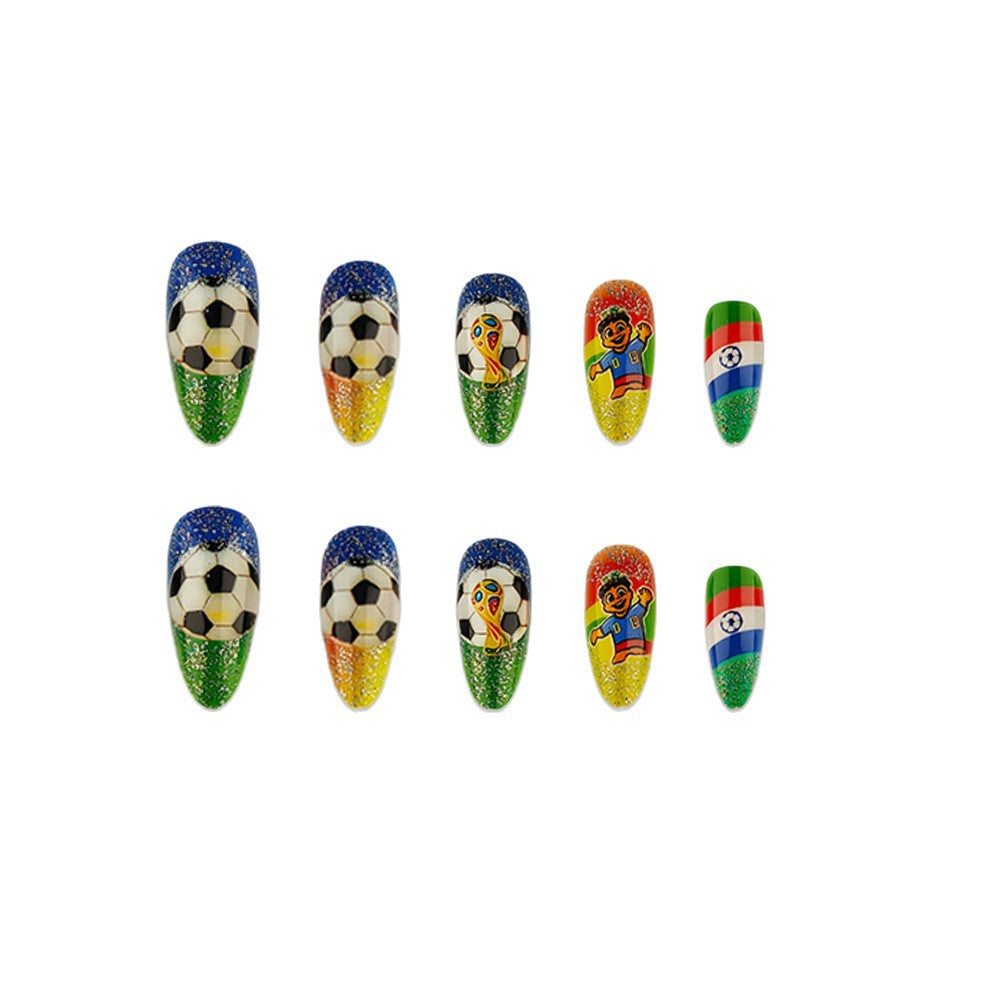 Artificial nails with football motif and glitter accents Stornfield