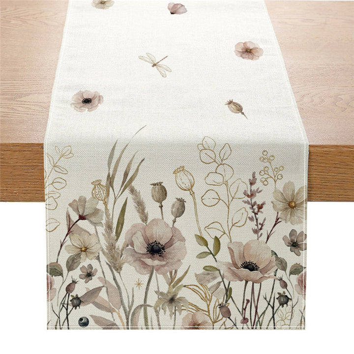 Watercolor Wildflower Cotton-Linen Table Runner with Meadow Botanical Print