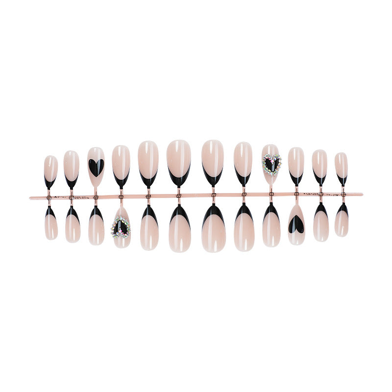 Artistic Press-On Nail Set with Heart and Gem Details Stornfield