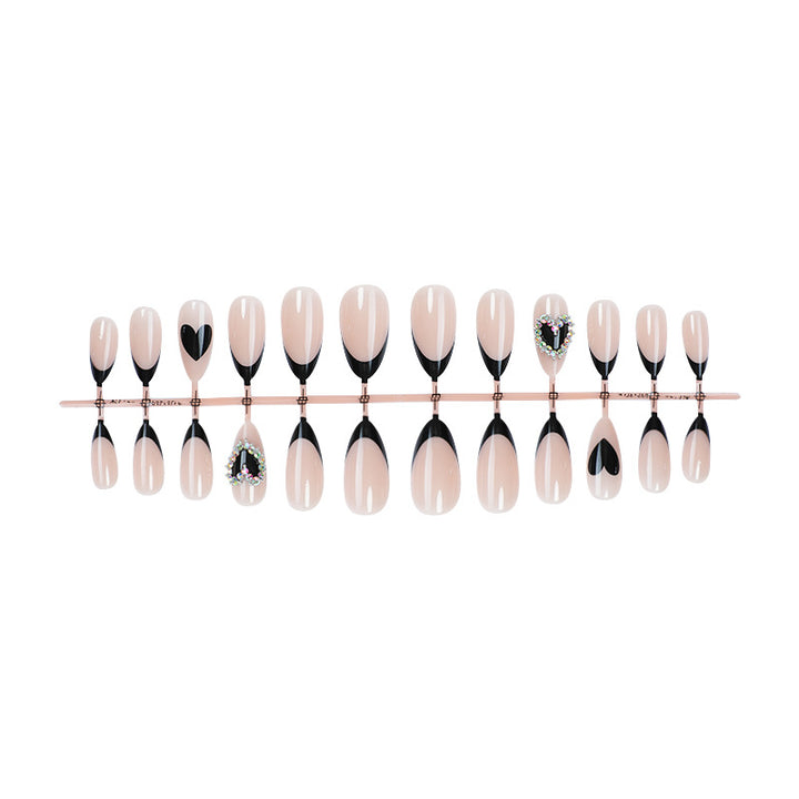 Artistic Press-On Nail Set with Heart and Gem Details Stornfield