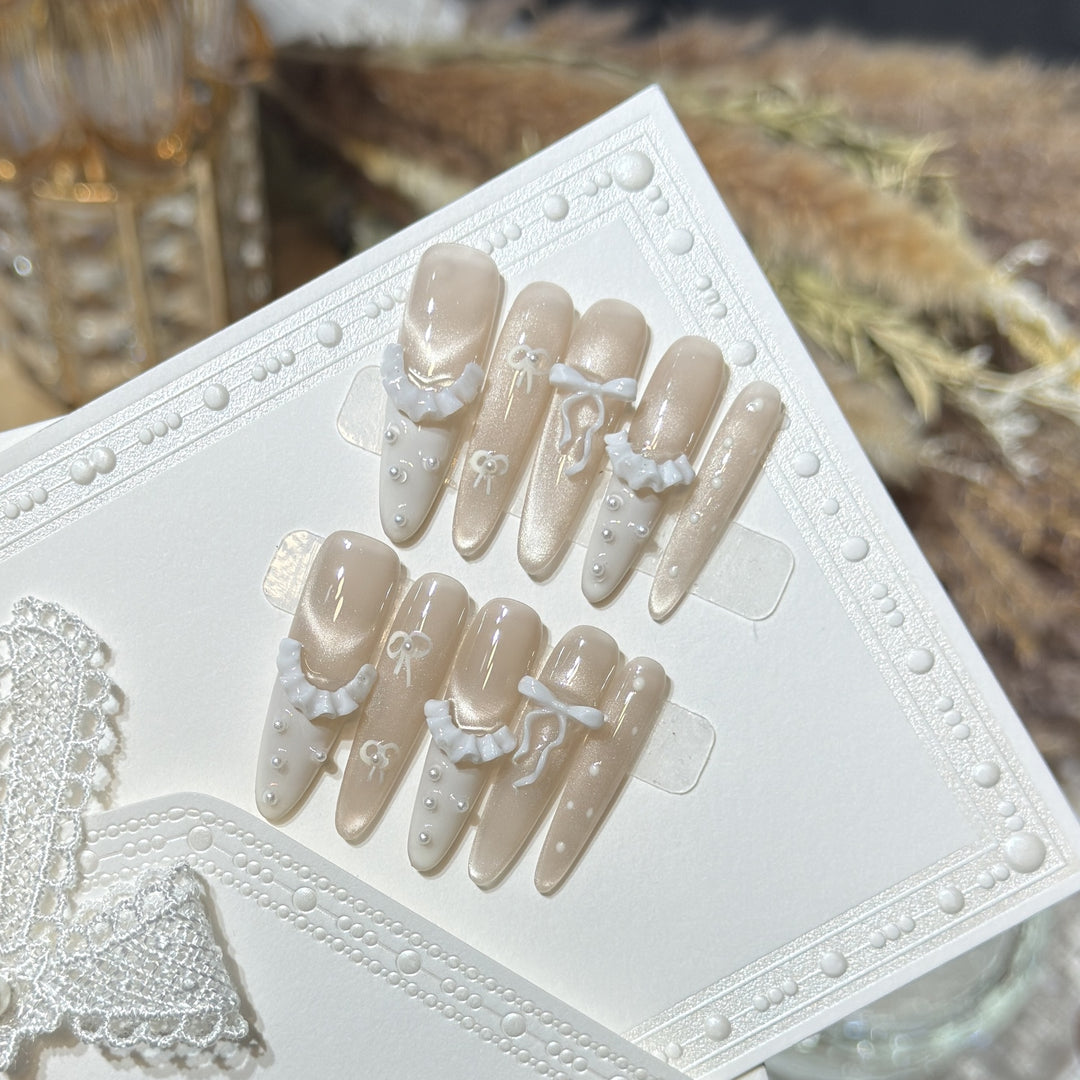 Elegant Press-On Nail Set with Ruffled Accents Stornfield