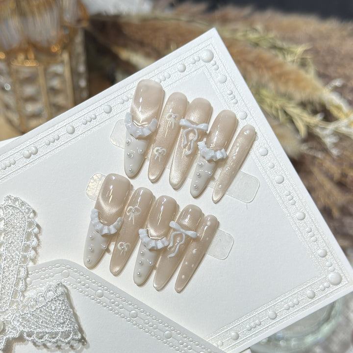 Elegant Press-On Nail Set with Ruffled Accents Stornfield