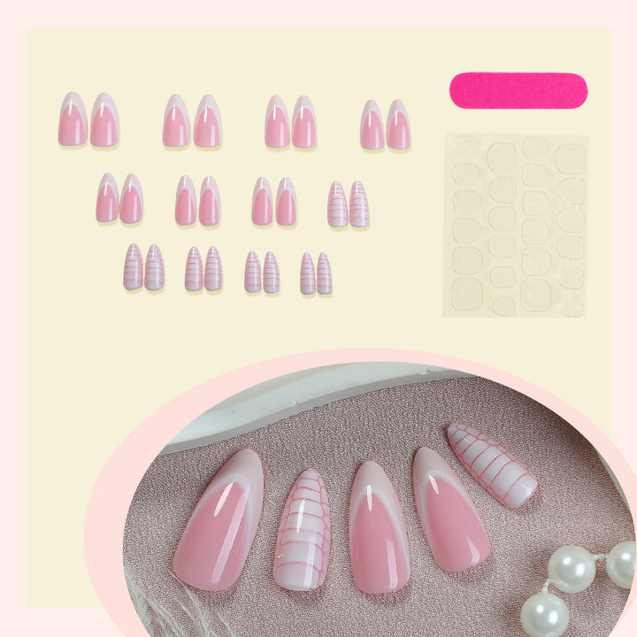 Elegant Almond-Shaped Press-On Nail Set with Striped and Solid Design Stornfield