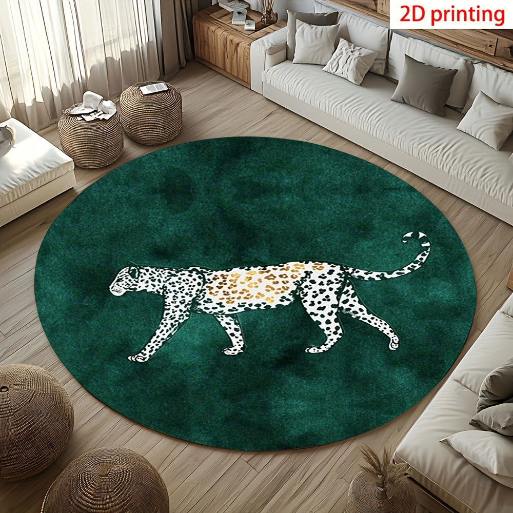 Artistic Leopard-Print Round Floor Mat