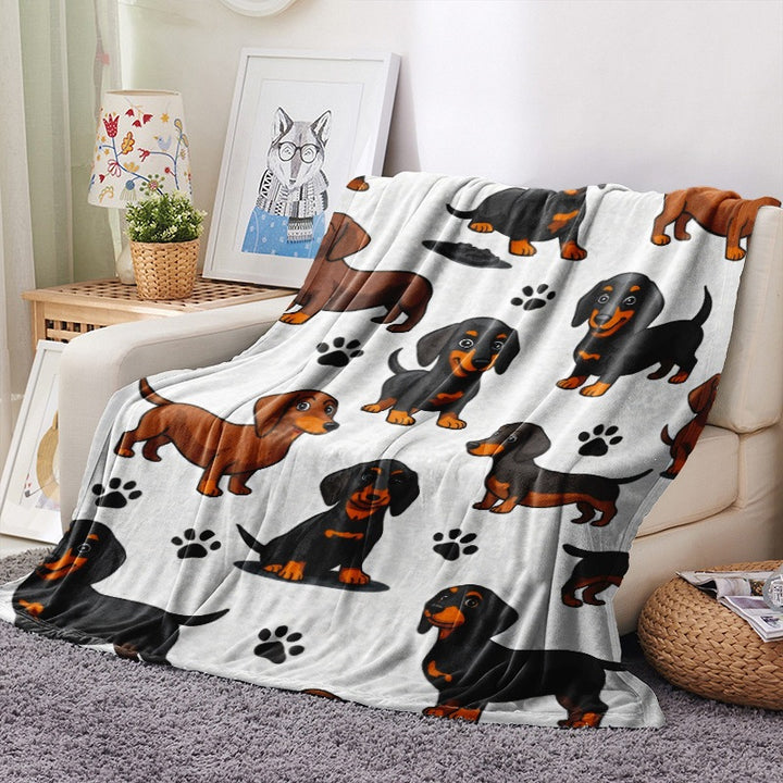 Soft Cartoon Dachshund-Themed Fleece Blanket