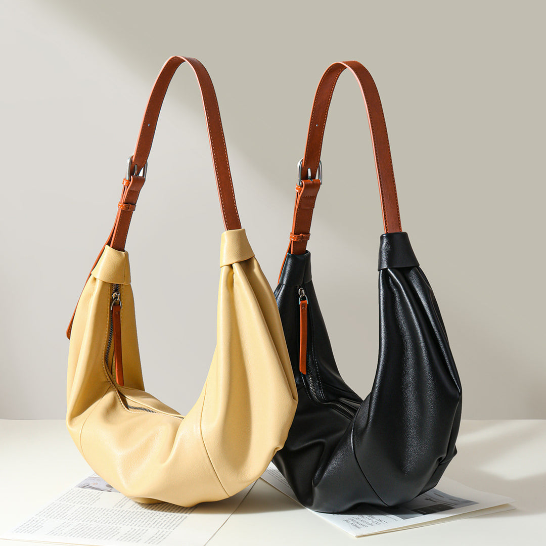 Slouchy Crescent Leatherette Hobo Shoulder Bag with Adjustable Strap