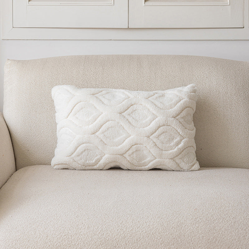 Plush Textured Lumbar Throw Pillow Cover with Embossed Wave Chenille Pattern