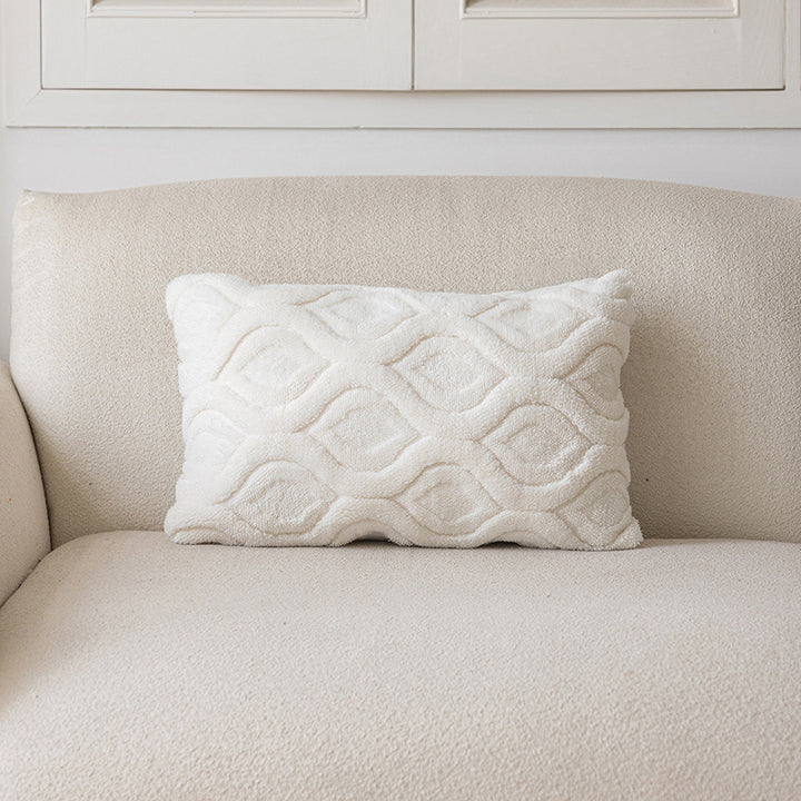 Plush Textured Lumbar Throw Pillow Cover with Embossed Wave Chenille Pattern