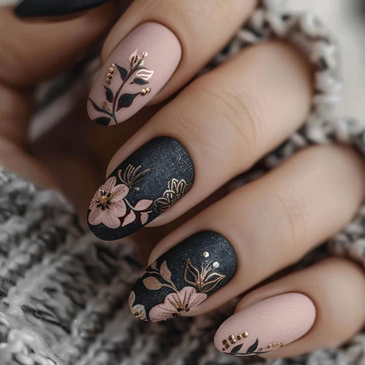 Professional Press-On Nail Set with Elegant Floral Design Stornfield