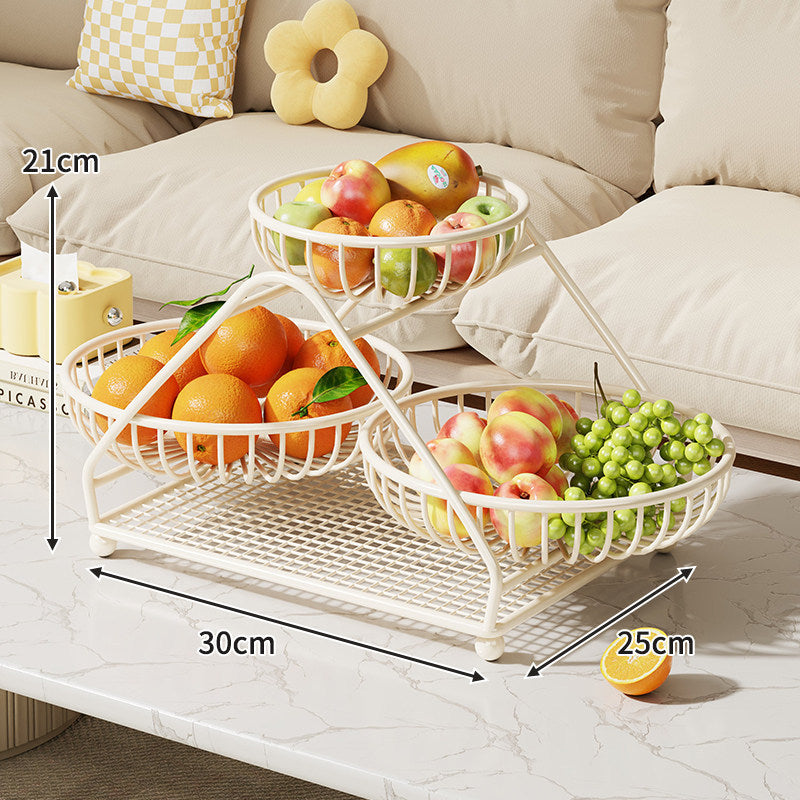 Tiered Metal Fruit Basket Stand with Removable Wire Bowls and Non-Slip Feet