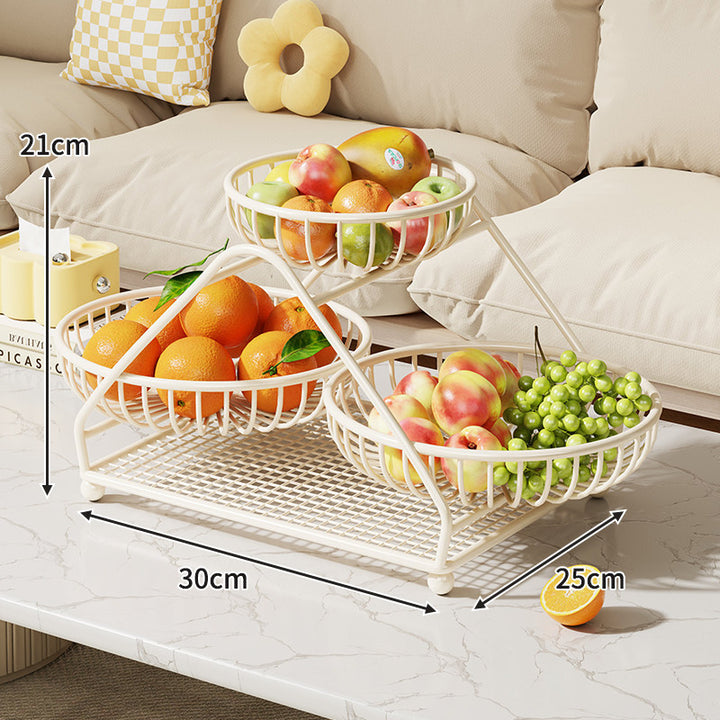 Tiered Metal Fruit Basket Stand with Removable Wire Bowls and Non-Slip Feet