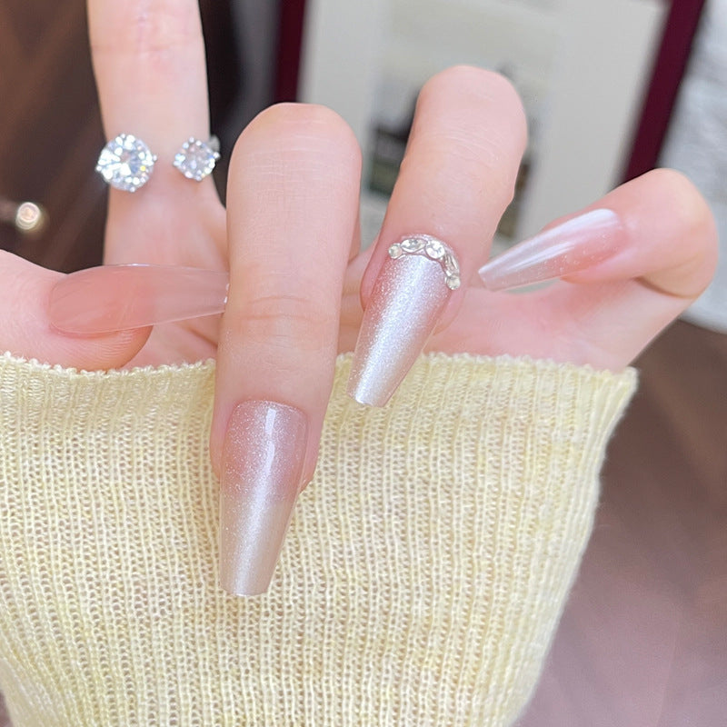 Decorative Long Press-On Nail Set with Rhinestone Accents Stornfield