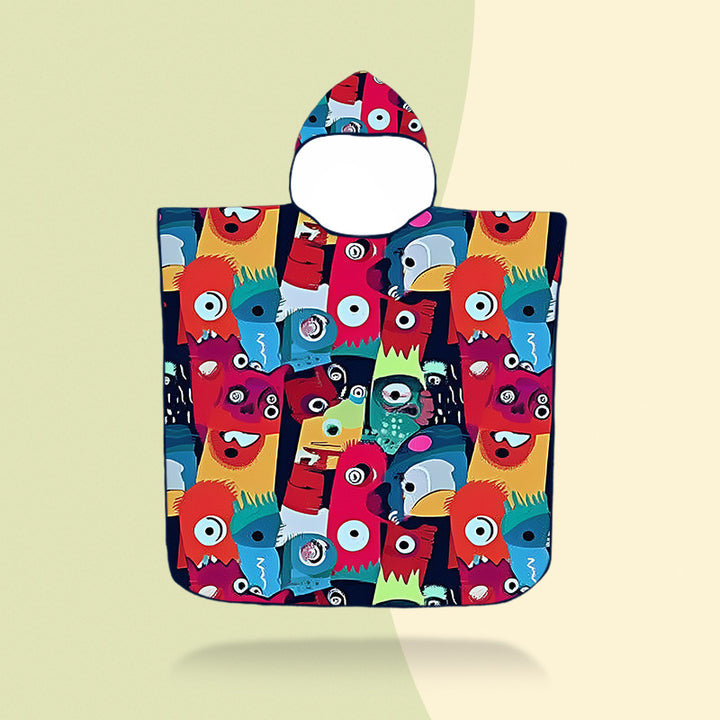 colorful hooded poncho with robot motif Stornfield