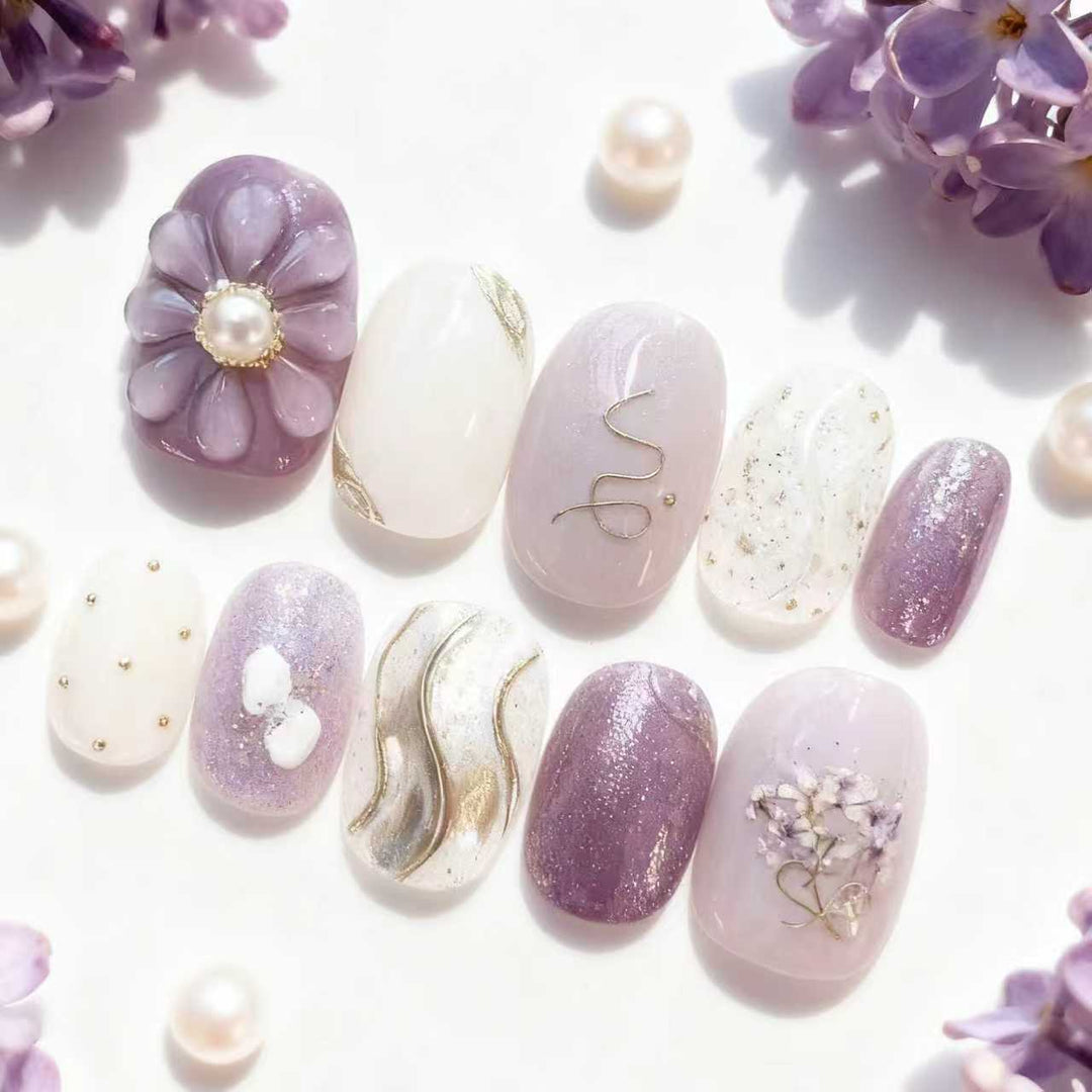Floral and Pearl Decorative Press-On Nail Art Set Stornfield