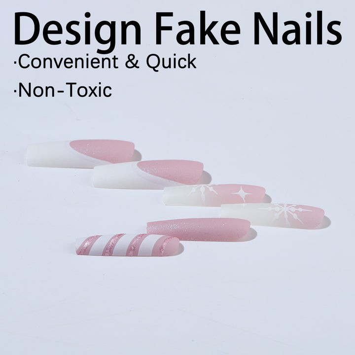 Creative Nail Art Set with Festive Candy Cane Design and Glittering Accents Stornfield