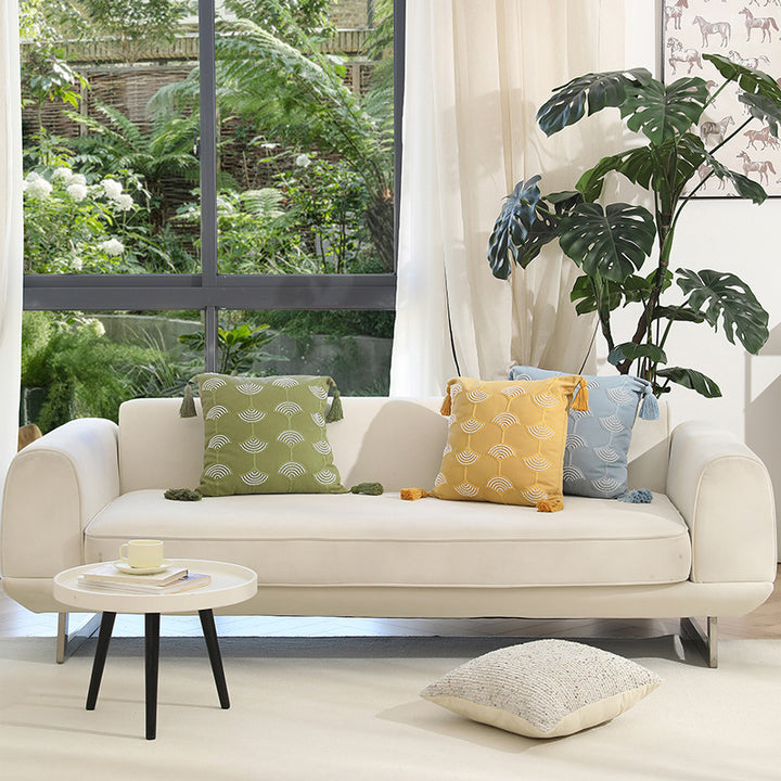 Embroidered decorative pillow with tassels and geometric pattern Stornfield