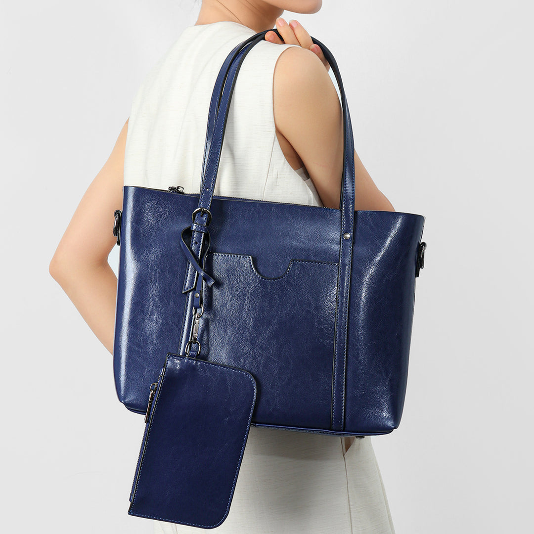 Structured Leather-Effect Tote Bag with Detachable Pouch