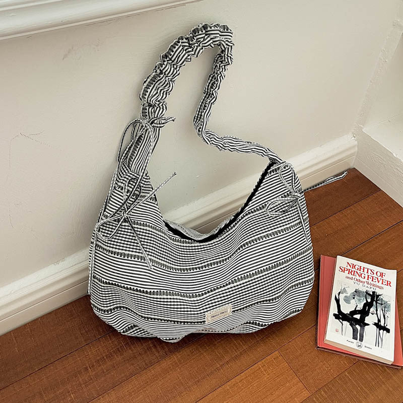 Ruffled Striped Shoulder Bag