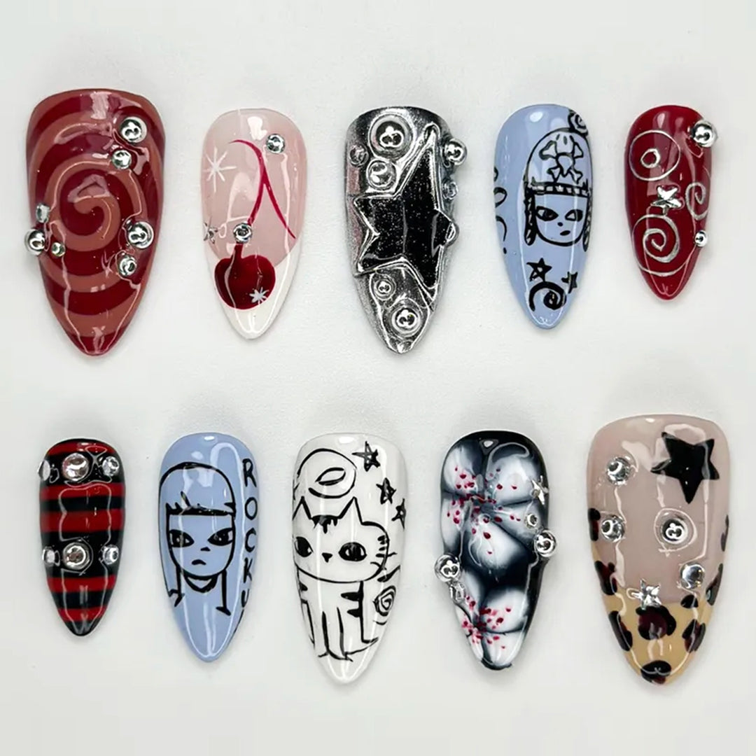 Creative Nail Art Set with Unique Designs and Glitter Elements Stornfield