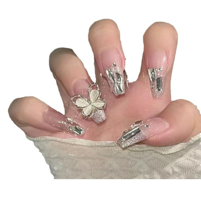 Glamorous artificial nails with delicate flower and glitter effects Stornfield