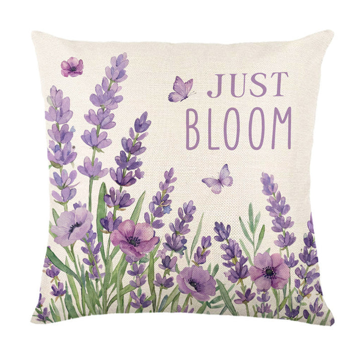 Decorative Linen-Cotton Accent Throw Pillow Cover with Floral Typography