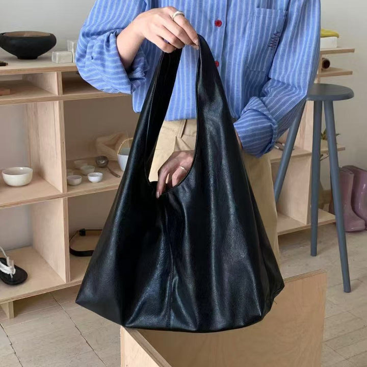 Sleek Leather Slouchy Shoulder Bag