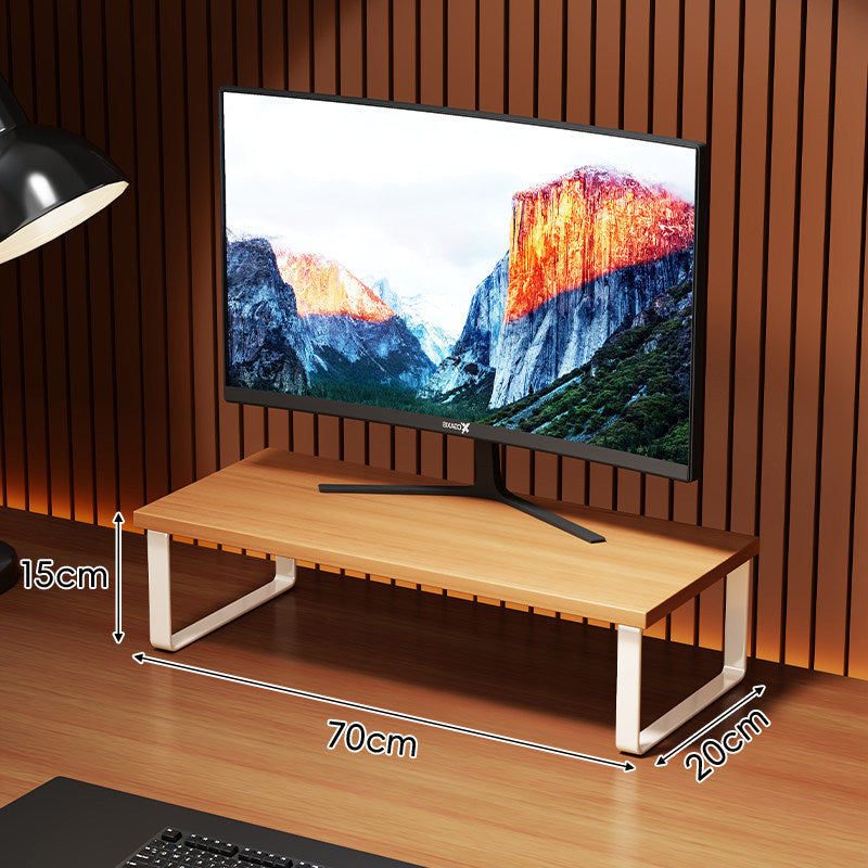 Compact Wooden Monitor Riser with Metal Frame and Under-Shelf Storage